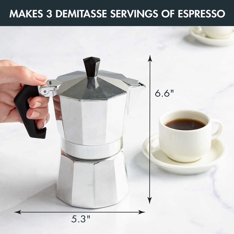 Primula Classic Stovetop Espresso and Coffee Maker, Moka Pot for Italian and Cuban CafÃ© Brewing, Greca Coffee Maker, Cafeteras, 3 Espresso Cups, Silver - Image 4